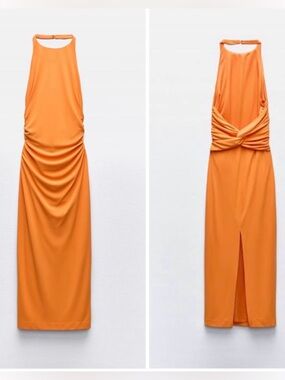 Zara Orange open back Halter Dress